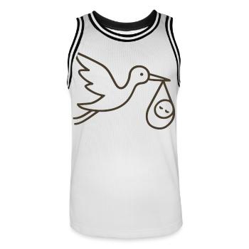 Cigogne avec bébé enfant - Arrivée minimale de bébé - Maillot de basket Homme - blanc/noir - Devant - AI Model Male 185 dark (185cm)