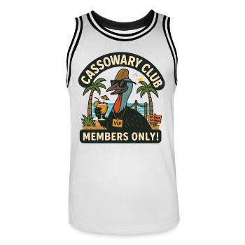 Australia Beach Cassowary Club Members Only  - Men's Basketball Jersey - white/black - Front - AI Model Male 185 dark (185cm)