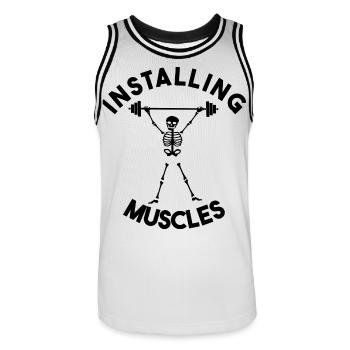 Funny Skeleton Gym – Installation d’haltérophilie musculaire - Maillot de basket Homme - blanc/noir - Devant - AI Model Male 185 dark (185cm)