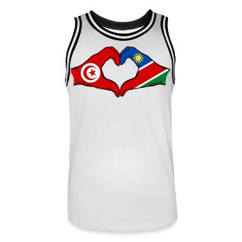 Tunisia Namibia Flag Hands Heart Shape Used - Men's Basketball Jersey - white/black - Front - AI Model Male 185 dark (185cm)