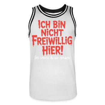 I'm not here voluntarily saying birthday... - Men's Basketball Jersey - white/black - Front - AI Model Male 185 dark (185cm)