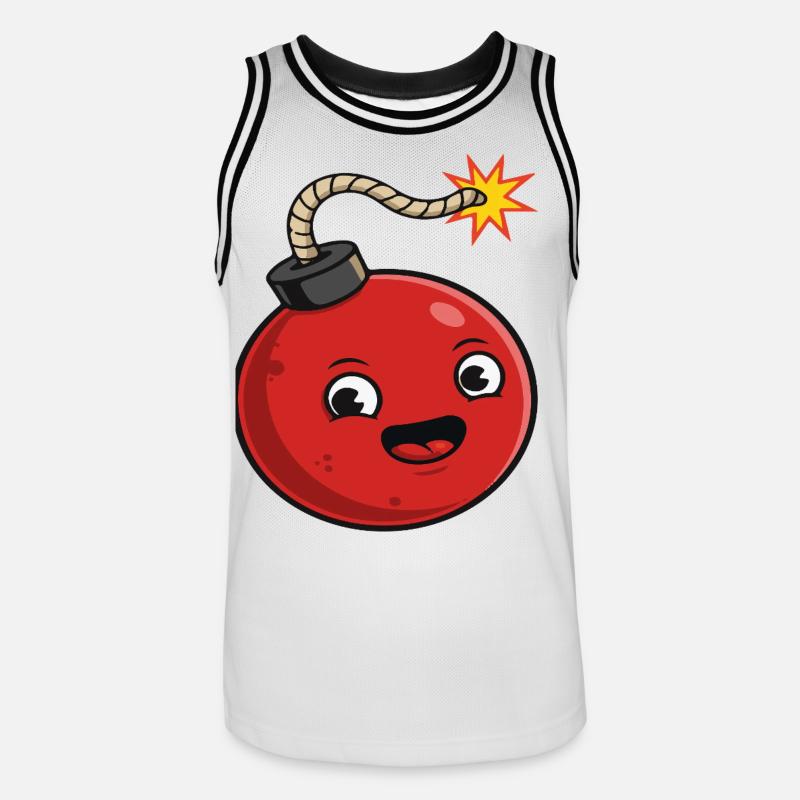 Bombe de dessin animé avec une expression joyeuse - Maillot de basket Homme - blanc/noir