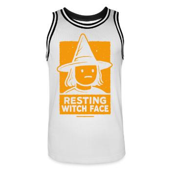 Ruhendes Hexengesicht Lustiges Halloween Spruch Kostüm - Männer Basketball-Trikot - Weiß/Schwarz - Vorne - AI Model Male 185 dark (185cm)