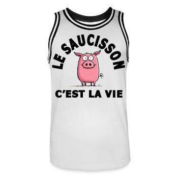 le saucisson c'est la vie humour - Maillot de basket Homme - blanc/noir - Devant - AI Model Male 185 dark (185cm)