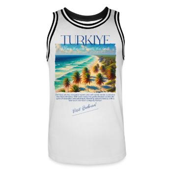 Türkei Bodrum Strand Urlaub Design – Visit Bodrum - Männer Basketball-Trikot - Weiß/Schwarz - Vorne - AI Model Male 185 dark (185cm)
