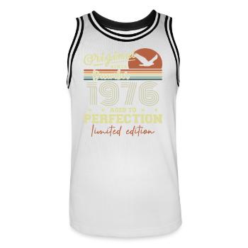49th Birthday | Original December 1976 - Men's Basketball Jersey - white/black - Front - AI Model Male 185 dark (185cm)