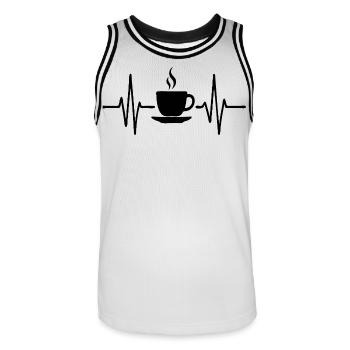 Kaffee Herzschlag, minimalistisches Line Art Design - Männer Basketball-Trikot - Weiß/Schwarz - Vorne - AI Model Male 185 dark (185cm)