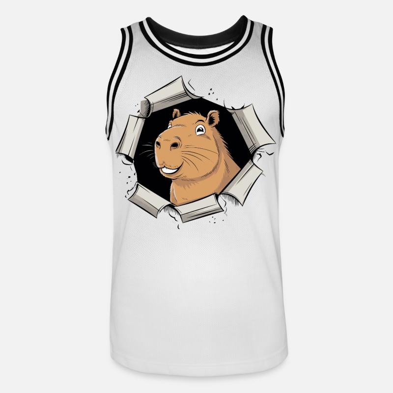Capybara Comic – friedlicher Durchbruch - Männer Basketball-Trikot - Weiß/Schwarz