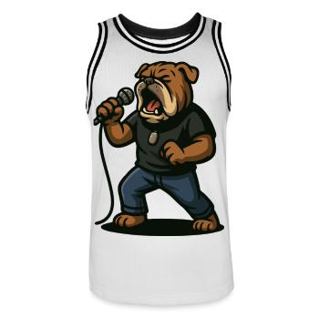 Chanteur de rock bouledogue avec art du microphone - Maillot de basket Homme - blanc/noir - Devant - AI Model Male 185 dark (185cm)