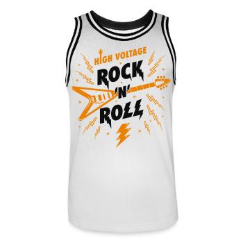 Guitare rock n roll haute tension - Maillot de basket Homme - blanc/noir - Devant - AI Model Male 185 dark (185cm)