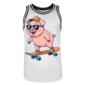 Funny Pig Skating on Skateboard Cartoon Skater - Men's Basketball Jersey - white/black - Front - AI Model Male 185 dark (185cm)