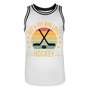 Drôle de hockey, juste un garçon qui aime le hockey - Maillot de basket Homme - blanc/noir - Devant - AI Model Male 185 dark (185cm)