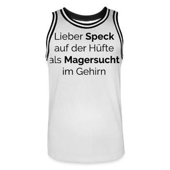 Lieber Speck auf der Hüfte Magersucht - Männer Basketball-Trikot - Weiß/Schwarz - Vorne - AI Model Male 185 dark (185cm)