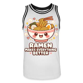 Bol de nouilles ramen Kawaii - Maillot de basket Homme - blanc/noir - Devant - AI Model Male 185 dark (185cm)