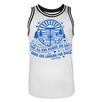 Disc Golf Nicht alle, die umherwandern, sind verloren - Männer Basketball-Trikot - Weiß/Schwarz - Vorne - AI Model Male 185 dark (185cm)