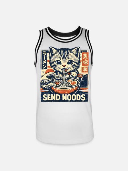 Ramen Cat Send Noods - Men's Basketball Jersey - white/black