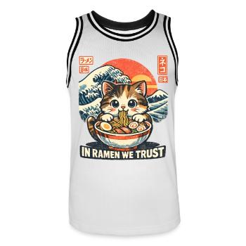 Ramen Cat In Ramen We Trust - Men's Basketball Jersey - white/black - Front - AI Model Male 185 dark (185cm)
