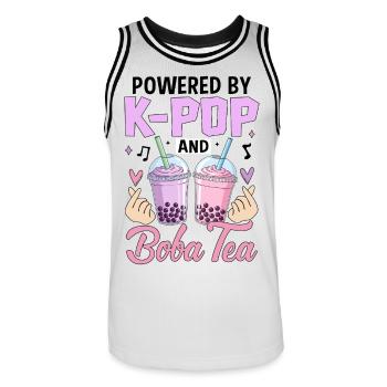 Powered By K Pop And Boba Tea - Men's Basketball Jersey - white/black - Front - AI Model Male 185 dark (185cm)