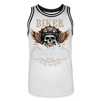 Biker Rules - Since 1974 - Live to Ride - Männer Basketball-Trikot - Weiß/Schwarz - Vorne - AI Model Male 185 dark (185cm)
