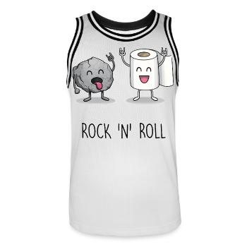 Funny Rock 'n' Roll Cartoon Design - Men's Basketball Jersey - white/black - Front - AI Model Male 185 dark (185cm)