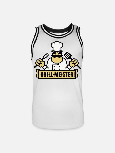 Grillmeister (Grilling / Barbecue / BBQ / 3C) - Men's Basketball Jersey - white/black