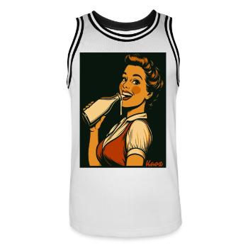 Dame rétro avec une boisson au lait - Maillot de basket Homme - blanc/noir - Devant - AI Model Male 185 dark (185cm)
