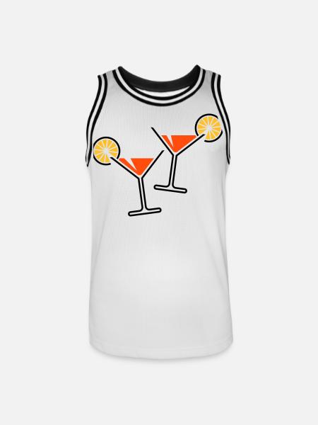 2 Cocktailgläser / Cocktail / Martini + (Orange) - Männer Basketball-Trikot - Weiß/Schwarz