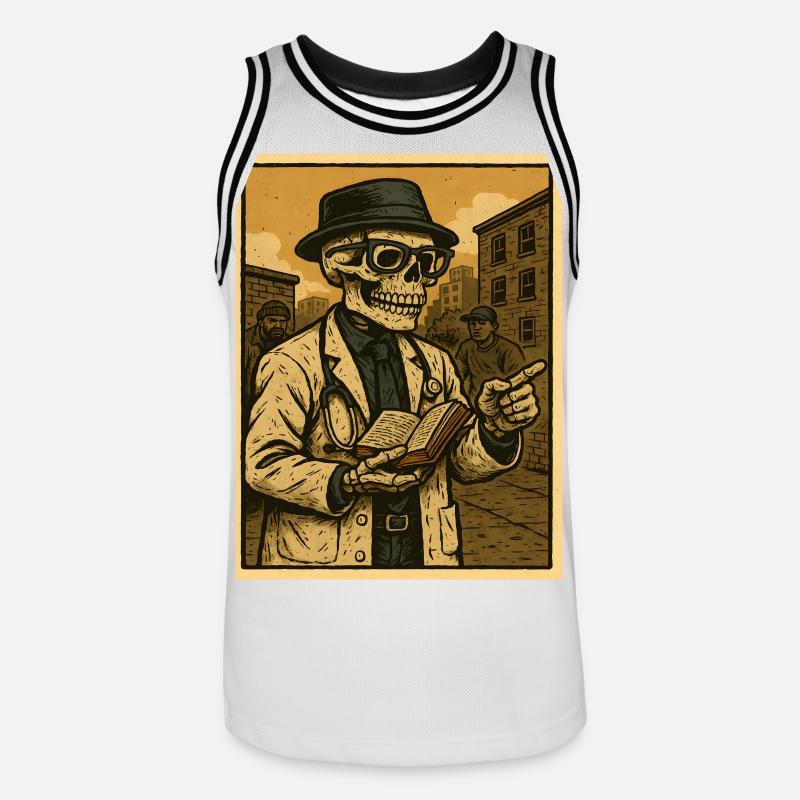 Dottore scheletro con libro in stile retrò - Maglia da basket per uomo - bianco/nero