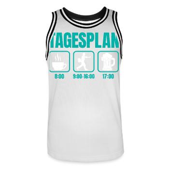 Postman DAILY SCHEDULE Delivering Packages Funny - Men's Basketball Jersey - white/black - Front - AI Model Male 185 dark (185cm)