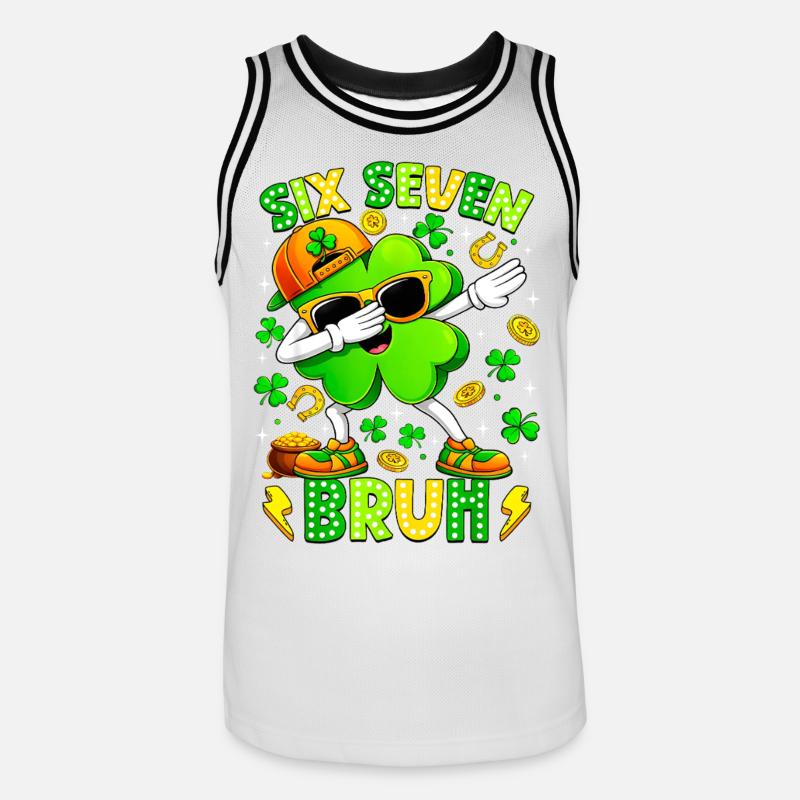 Six Seven Bruh Meme 67 St Patrick Day - Maillot de basket Homme - blanc/noir