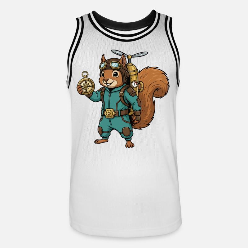 Squirrel Steampunk Aviator Jetpack-Kompass - Männer Basketball-Trikot - Weiß/Schwarz