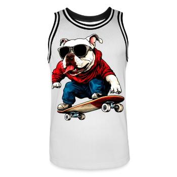 Chien à roulettes - Maillot de basket Homme - blanc/noir - Devant - AI Model Male 185 dark (185cm)
