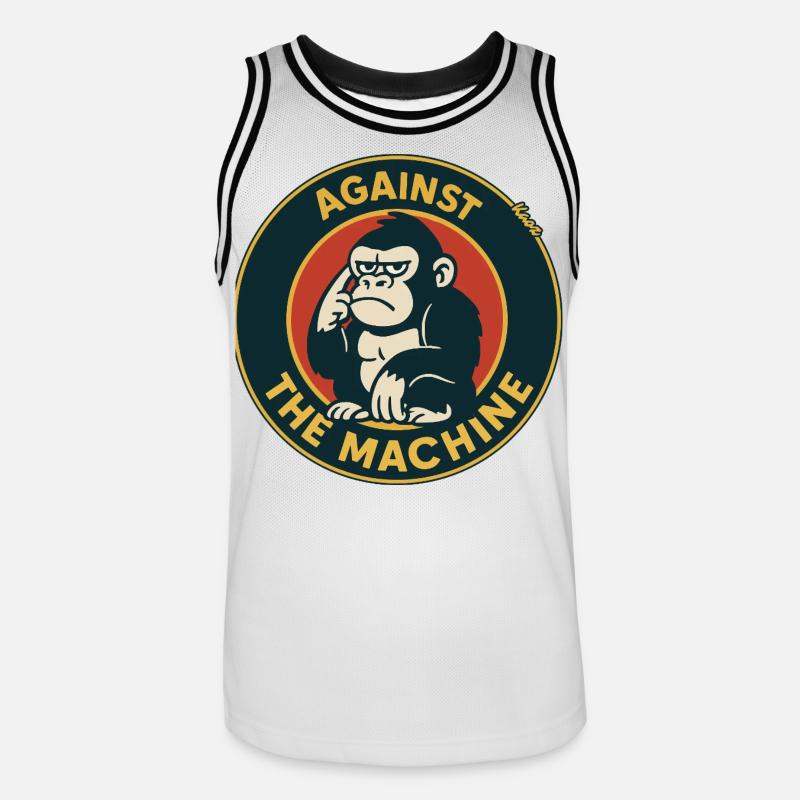 Logo Gorilla contro la macchina - Maglia da basket per uomo - bianco/nero