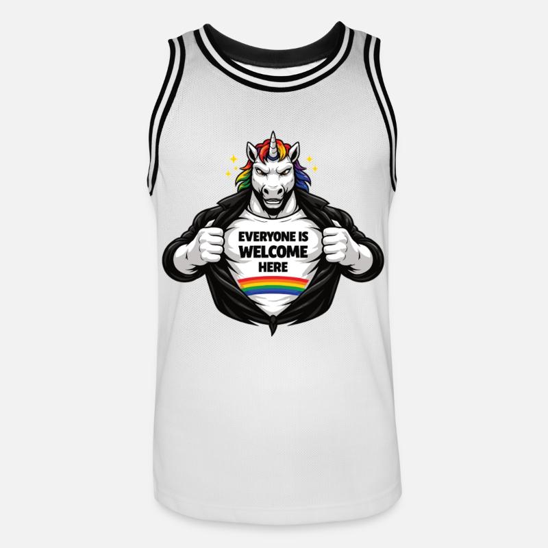 Design de déclaration arc-en-ciel Diversité & Respect - Maillot de basket Homme - blanc/noir