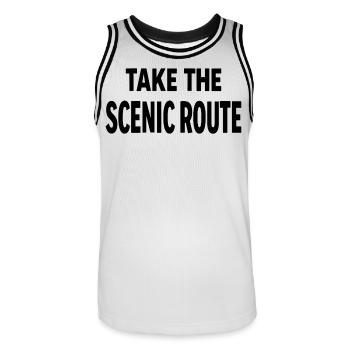 Take the scenic route Abenteuer Reise Spruch - Men's Basketball Jersey - white/black - Front - AI Model Male 185 dark (185cm)