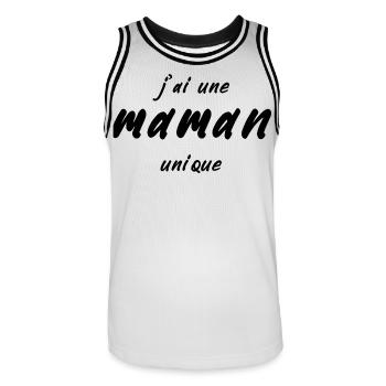 j-ai_une_maman_unique - Maillot de basket Homme - blanc/noir - Devant - AI Model Male 185 dark (185cm)