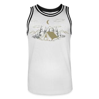 Tente de camp de nuit à Pines - Maillot de basket Homme - blanc/noir - Devant - AI Model Male 185 dark (185cm)