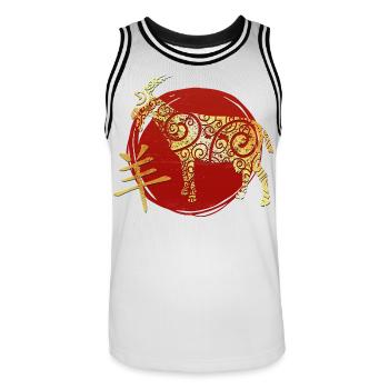 Ziege Chinesisches Tierkreiszeichen Horoskop - Männer Basketball-Trikot - Weiß/Schwarz - Vorne - AI Model Male 185 dark (185cm)