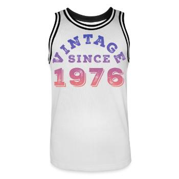 Vintage 1976 - Men's Basketball Jersey - white/black - Front - AI Model Male 185 dark (185cm)