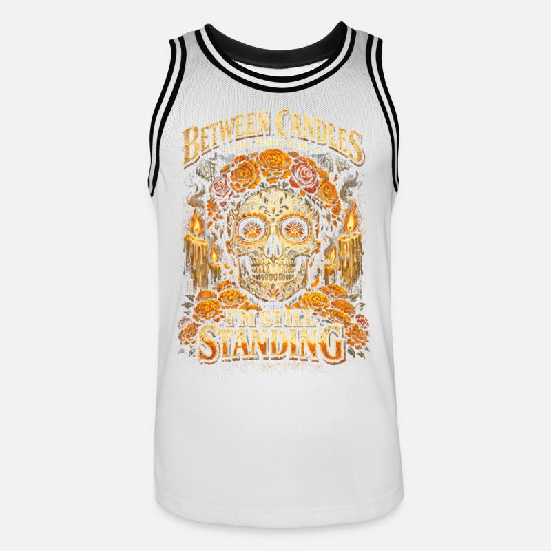 Dia De Los Muertos tra Candele e Calendule - Maglia da basket per uomo - bianco/nero