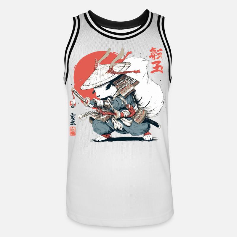 Samurai-Eichhörnchen, japanischer Krieger, Ukiyo-e-Stil Su - Männer Basketball-Trikot - Weiß/Schwarz