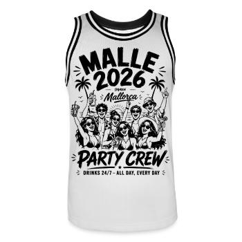 MALLE 2026 Party Crew 24/7 All Day, Every Day - Männer Basketball-Trikot - Weiß/Schwarz - Vorne - AI Model Male 185 dark (185cm)