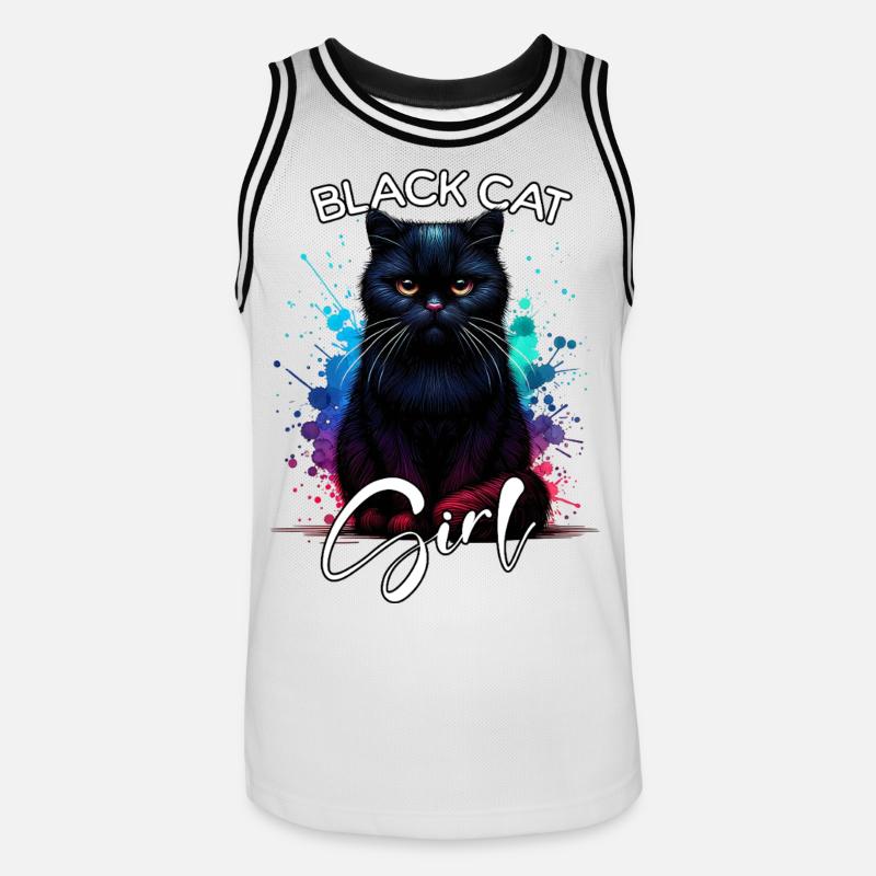 Grumpy Black Cat Mädchen Schwarze Katze - Männer Basketball-Trikot - Weiß/Schwarz