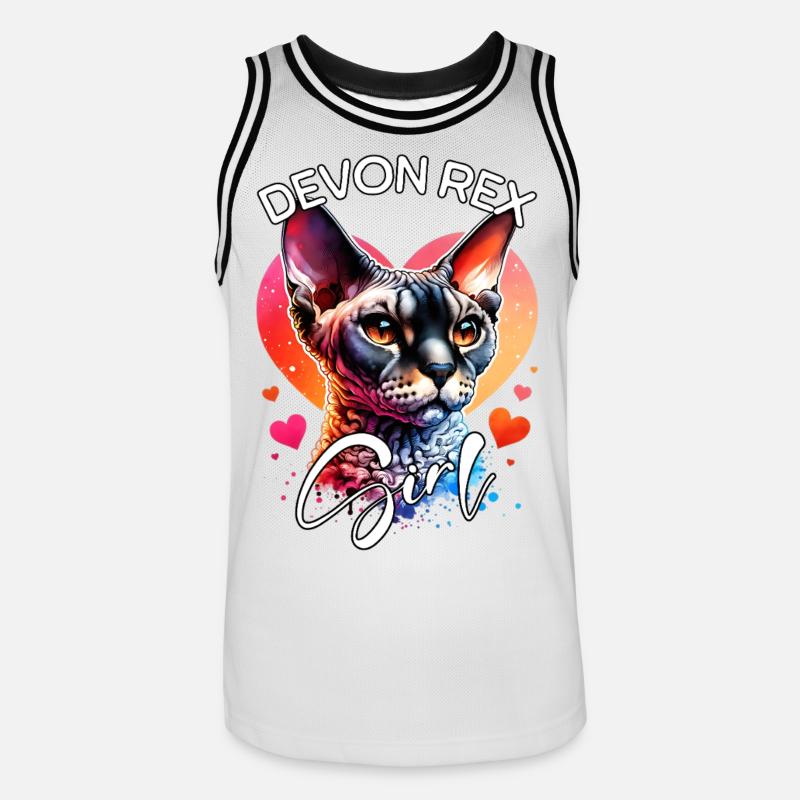 Devon Rex Mädchen Devon Rex - Männer Basketball-Trikot - Weiß/Schwarz
