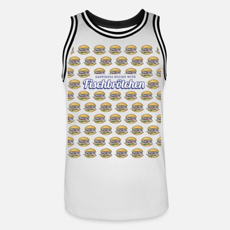 Fischbrötchen mit Matjes oder Bismarckhering - Männer Basketball-Trikot - Weiß/Schwarz