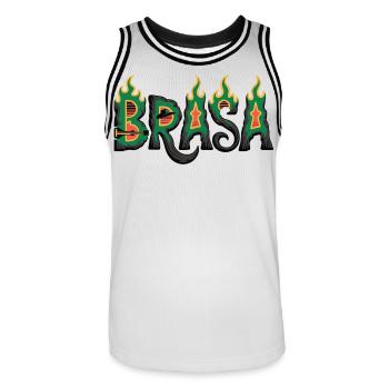 T-shirt Brésil avec flammes – Motif de football samba - Maillot de basket Homme - blanc/noir - Devant - AI Model Male 185 dark (185cm)