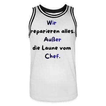 Instandhaltung T-Shirt Lustiges Geschenk Handwerk! - Männer Basketball-Trikot - Weiß/Schwarz - Vorne - AI Model Male 185 dark (185cm)
