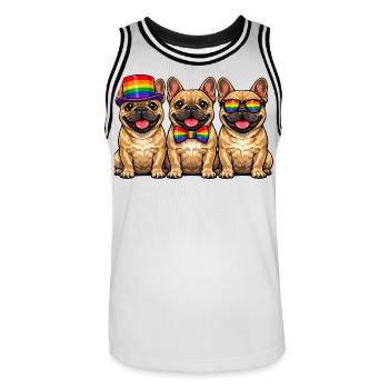 3 Frenchies Pride Dogs Couleurs Arc-en-ciel LGBTQ - Maillot de basket Homme - blanc/noir - Devant - AI Model Male 185 dark (185cm)