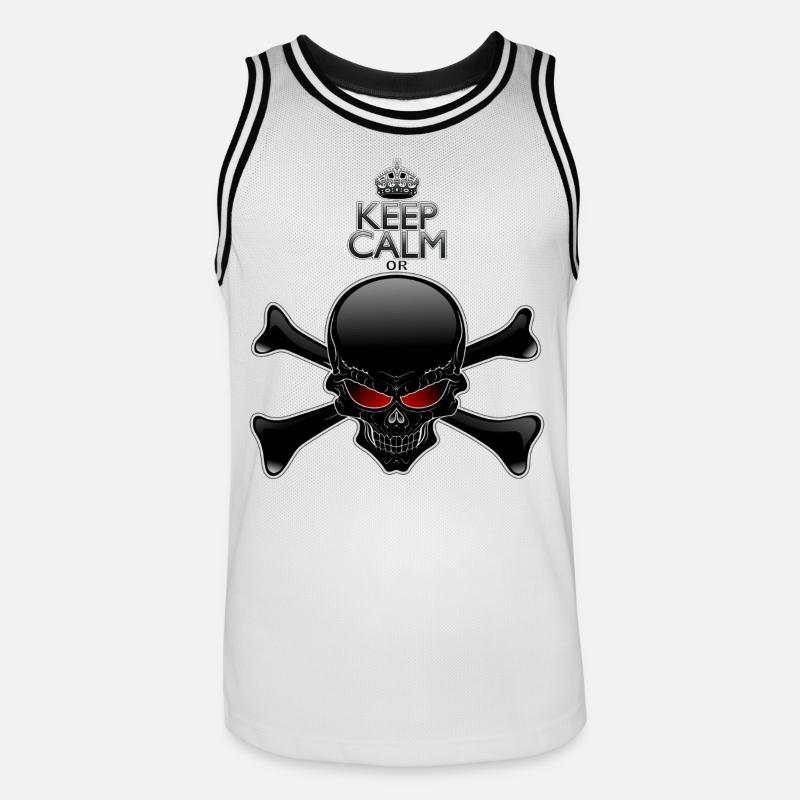 Bleib ruhig oder sterbe, Schwarzer Schädel - Männer Basketball-Trikot - Weiß/Schwarz
