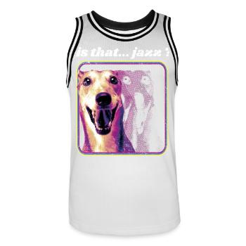 Ist es Jazz? Jazz Dog Humor, Musikerkonzert - Männer Basketball-Trikot - Weiß/Schwarz - Vorne - AI Model Male 185 dark (185cm)